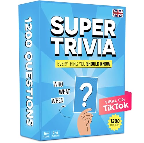 Super Trivia - English - Spiele für Erwachsene mit 1200 Fragen - Lustiges Brettspiel mit Quizkarten - Trivia-Spiel für Familie mit Teenagern und Erwachsenen - Lustige Partyspiele - Geschenk Super Trivia - English - Spiele für Erwachsene mit 1200 Fragen - Lustiges Brettspiel mit Quizkarten - Trivia-Spiel für Familie mit Teenagern und Erwachsenen - Lustige Partyspiele - Geschenk von The World Game
