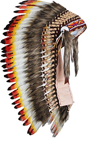 The World of Feathers Indianer-inspirierter Kopfschmuck, handgefertigt mit echten Federn und Perlen, Braun und Rot, Einheitsgröße von The World of Feathers