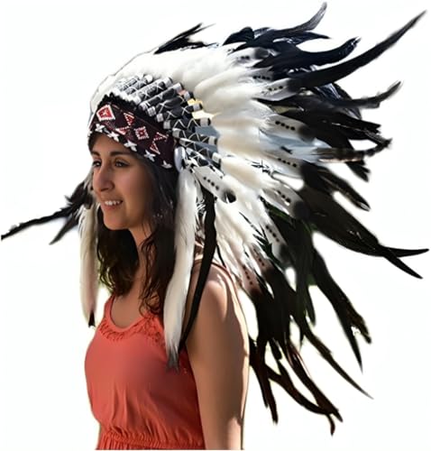 The World of Feathers Kurzer amerikanischer indischer Feder-Kopfschmuck, Festival, Kostüm, Karneval, Halloween, Kostüm (grau) von The World of Feathers