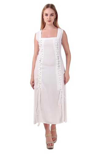 ThePirateDressing Damen Renaissance Mittelalter Bauernpirat Wikinger LARP Kostüm Kleid Überkleid C1846 Weiß Medium von ThePirateDressing