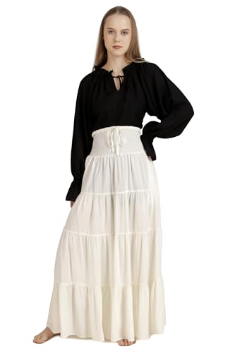 ThePirateDressing Maxirock mit elastischer gesmokter Taille, Boho, Renaissance, Mittelalter, Bauernpirat, Piratenrock, Cremeweiß, Groß ThePirateDressing Maxirock mit elastischer gesmokter Taille, Boho, Renaissance, Mittelalter, Bauernpirat, Piratenrock, Cremeweiß, Groß von ThePirateDressing