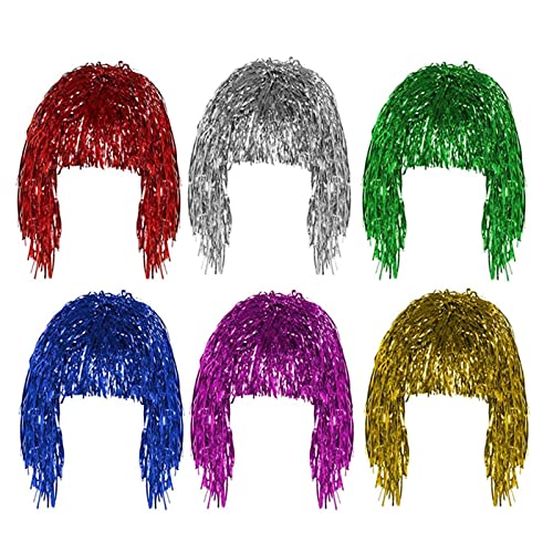 Foil Tinsel Perücken Faschingsperücke Partyperücke Bunte Lametta Perücke Folie Lametta Glänzend Party Perücke Perücken Glänzende Cosplay Perücke Damenperücke Accessoire Karneval Kostüm Zubehör 6 Stück von TheStriven