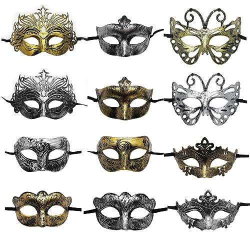 TheStriven 12 Stück Retro Maskerade Masken Venezianische Vintage Karnevalsmasken Karnevals Vintage Masken Maskenball Venedig Karneval Kostüm Maske für Herren und Damen Karnevals Halloween Party (A) von TheStriven