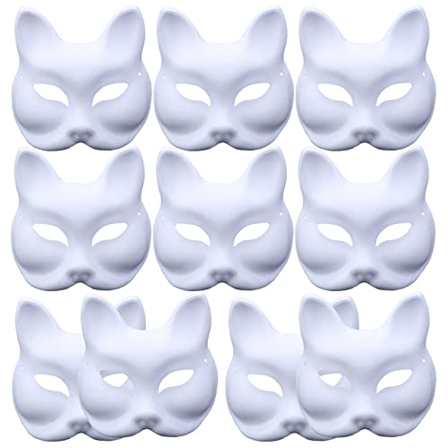 TheStriven Weiße DIY Maske Handgemalte Karneval Maskenball Party Unbemalt Katze Masken Fuchsmaske Cosplay Kostüm Leere für Maskerade, 10 Stück (Fuchs) von TheStriven