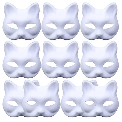 TheStriven Weiße DIY Maske Handgemalte Karneval Maskenball Party Unbemalt Katze Masken Fuchsmaske Cosplay Kostüm Leere für Maskerade, 10 Stück (Katze) von TheStriven