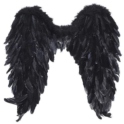Schwarze Engelsflügel - Große Erwachsene Natürliche Federflügel für Dämon-, Teufels- und Maleficent-Kostüme für Cosplay von Theaque