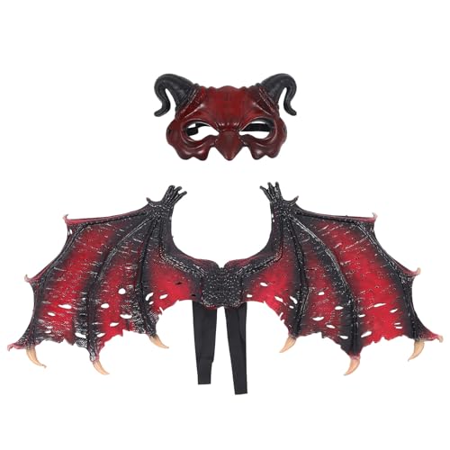 Theaque 1 Set Teufelsflügel Maske Kostüm Teufelsflügel Erwachsene Flügel Prop Set für Halloween Party Cosplay von Theaque