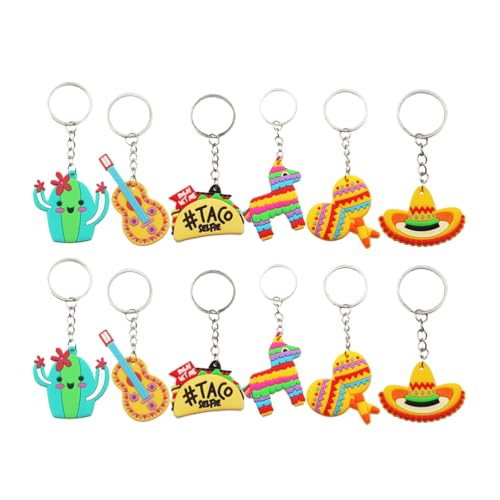 Theaque 12 x mexikanische Fiesta-Party-Schlüsselanhänger, Cartoon-Tasche, Schlüsselanhänger, Gepäckanhänger, Dekorationen von Theaque
