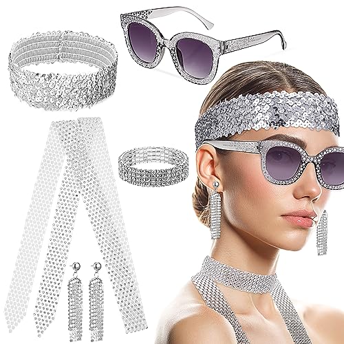 Theaque 5-teiliges Set Disco-Schal, Brille, Armband, Ohrringe und Stirnband – Retro-Disco-Party-Dekorationen Theaque 5-teiliges Set Disco-Schal, Brille, Armband, Ohrringe und Stirnband – Retro-Disco-Party-Dekorationen von Theaque