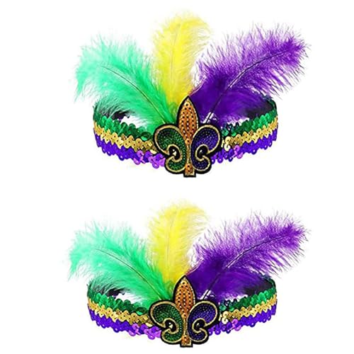 Theaque Karnevals-Feder-Stirnband, Pailletten-Stirnband für New Orleans Maskerade Maske Party Faux Feder Fascinators von Theaque