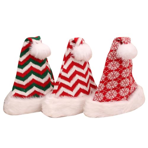Theaque Weihnachtsmütze aus Plüschstoff, Weihnachtsmütze, roter Glitzerstern und Schneeflocke, Weihnachtsmannmütze, Weihnachtsmütze für Weihnachtsfeier, Ornamente, Partyzubehör, 3 Stück von Theaque