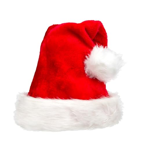 Weihnachtsmannmütze, Unisex, Samt, bequem, rot, extra dick, klassischer Plüsch für Weihnachten, Neujahr, festliche Feiertage, Partyzubehör von Theaque