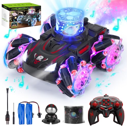 Thedttoy 2,4 GHz Ferngesteuertes Autospielzeug mit Musik, LED Radlichter und Spray, 360° drehbares RC-Stunt Auto HD-Projektion Drift Auto, Geburtstags Geschenk für Mädchen Jungen ab 3 4 5+ Jahr (Rot) Thedttoy 2,4 GHz Ferngesteuertes Autospielzeug mit Musik, LED Radlichter und Spray, 360° drehbares RC-Stunt Auto HD-Projektion Drift Auto, Geburtstags Geschenk für Mädchen Jungen ab 3 4 5+ Jahr (Rot) von Thedttoy