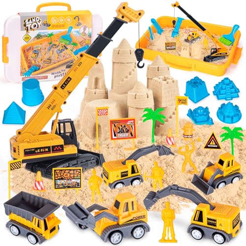 Thedttoy Kinetischer Sand Baustelle, Sand Baustellen Koffer Spielsand mit 2KG Knetsand, Kranspielzeug, Aufziehauto & Sandformen, Sensorisch Sandspielzeug Zaubersand Geschenk für Kinder Junge Mädchen Thedttoy Kinetischer Sand Baustelle, Sand Baustellen Koffer Spielsand mit 2KG Knetsand, Kranspielzeug, Aufziehauto & Sandformen, Sensorisch Sandspielzeug Zaubersand Geschenk für Kinder Junge Mädchen von Thedttoy