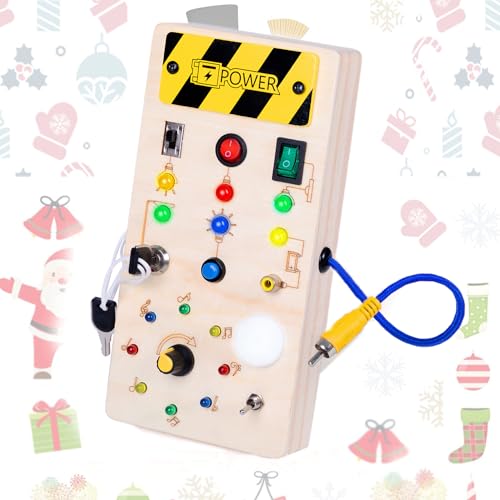 Thedttoy Montessori Busy Board Montessori Spielzeug ab 1 2 Jahr, Holzspielzeug Activity Board Sensorisches Lernspielzeug mit LED, Weihnachten Geschenk für Junge Mädchen Kleinkinder ab 1 2 3+ Jahre von Thedttoy