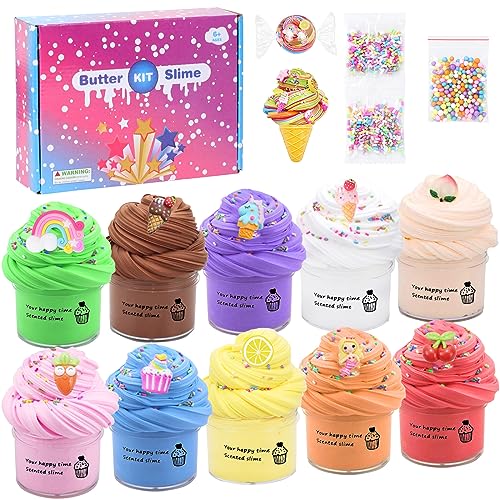 Thedttoy Slime Fluffy Set mit 10 Pack Cloud Schleim,Duftend Putty Spielzeug Schleim Kinder Mini Fluffy Slime Kit mit Zubehör, Fluffy Schleim Butter Slime Set Stressabbau Geschenk für Jungen Mädchen von Thedttoy