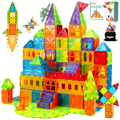 Theefun Magnetische Bausteine Magnetbausteine Magnetische Fliesen Magnet Spielzeug für Kinder Magnete Bauklötze Kinderspielzeug Geschenk für ab 3 4 5 6 7 8 Jahre Jungen und Mädchen von Theefun