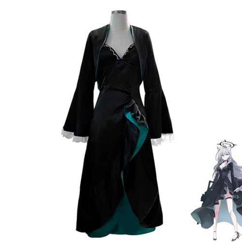 Thegis Spiel Sunaookami Shiroko Cosplay Kostüm Frauen Kleid Halloween Party Uniform Set,Black-L von Thegis