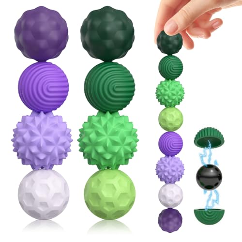8 Sensorisches Magnetic Fidget Balls, Silikon Fidget Toys für Kinder, Silikon-Stressball, Multitextur-Design für die Sensorische Erkundung und Beschäftigung von Kindern (4 Grün + 4 Violett) von Theiuaoqwe
