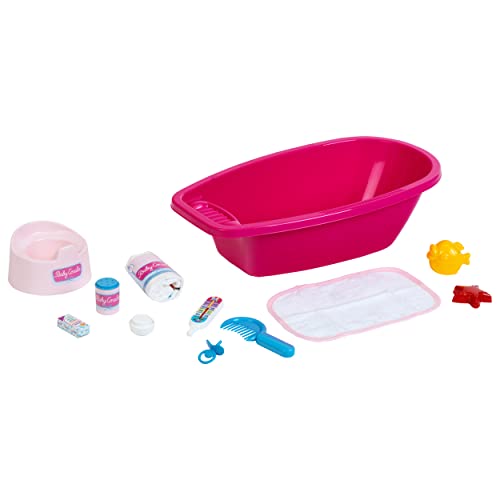 Klein Theo 1675 Baby Coralie Badewannen-Set | Für bis zu 35 cm große Puppen | Zahlreiches Bade- und Pflege-Zubehör | Maße: 50 cm x 27 cm x 15 cm | Spielzeug für Kinder ab 3 Jahren von Klein