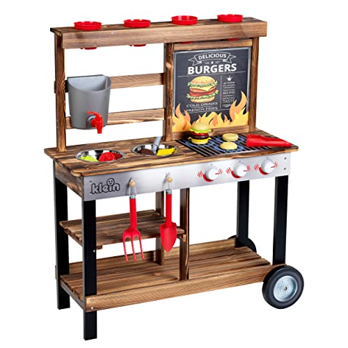 Klein Theo BBQ Country Sommer Küche I Matschküche aus Holz mit Grill- und Pflanz-Station I Inkl. Zubehör I FSC(TM)-zertifiziertes Holz (FSC(TM) C188230) I Spielzeug für Kinder ab 3 Jahren von Klein