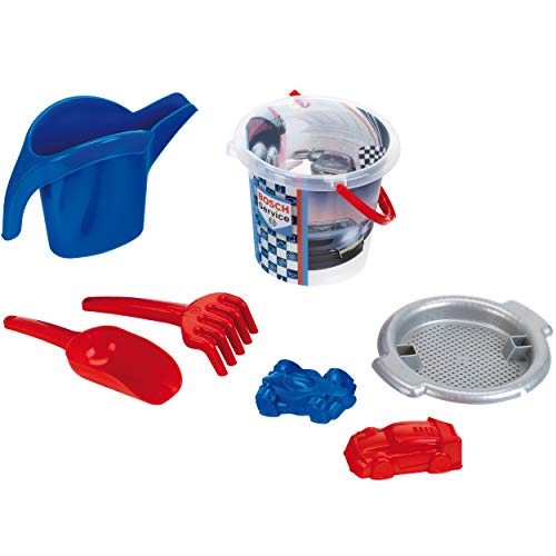 Theo Klein 2826 Bosch Car Service Sandeimer-Set, 2 Liter | Inkl. Eimer, Gießkanne, 2 Auto-Sandförmchen u.v.m. | Maße: 21 cm x 20,5 cm x 33 cm | Spielzeug für Kinder ab 1 Jahren von Klein