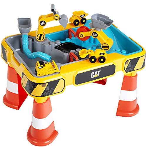 Theo Klein 3208 CAT Sand- und Wasser Spieltisch I Zwei Becken inkl. Rad- und Löffelbagger, Brücke, Rohren, Stoppern u.v.m. I Maße: 64 cm x 48 cm x 40 cm I Spielzeug für Kinder ab 18 Monaten von Klein