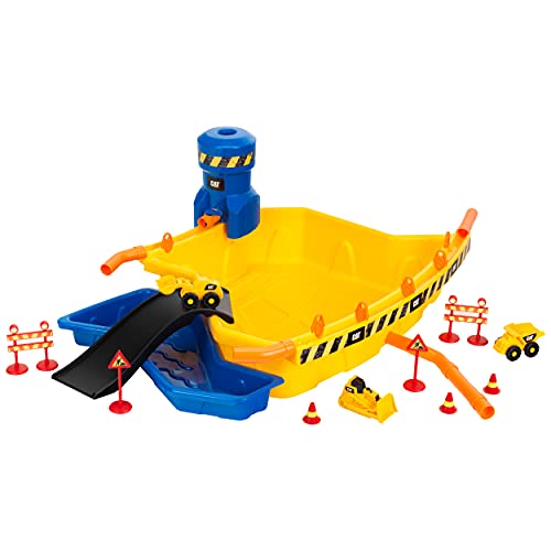 Theo Klein 3248 Cat® - Sandbaustelle Mega I Sand- und Wasserbecken I Inkl. Kipper, Radlader, Raupe I Mit Wasserturm, Rohren u.v.m. I Maße: 95 cm x 66 cm x 34,5 cm I Spielzeug für Kinder ab 18 Monaten von Klein