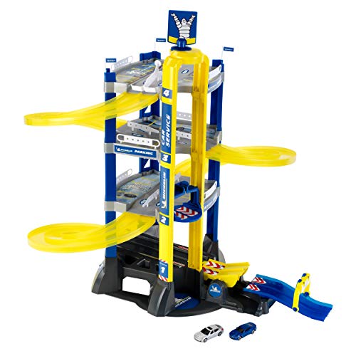 Klein Theo 3400 Michelin Service Parkhaus mit 4 Ebenen | Parkgarage inkl. Autos, Wippe und Sprungschanze | Maße: 76,5 cm x 62 cm x 75,5 cm | Spielzeug für Kinder ab 3 Jahren von Klein