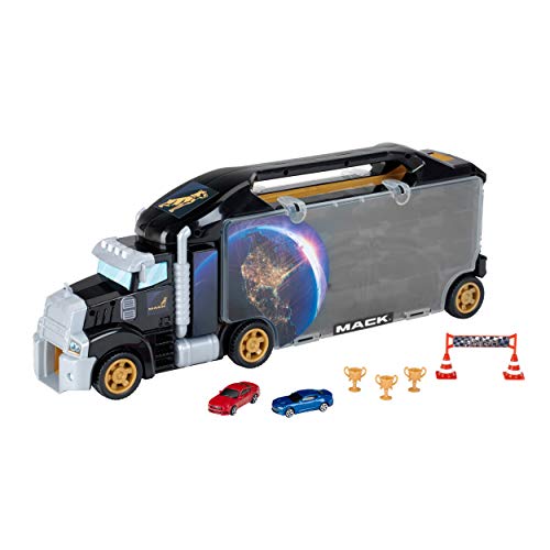 Klein Theo 3500 Mack Sammelkoffer Truck mit integrierter Abfahrtsrampe | 26 Staufächer | Rampe für Coole Rennen | Maße: 62,9 cm x 12 cm x 23,6 cm | Spielzeug für Kinder ab 3 Jahren von Klein