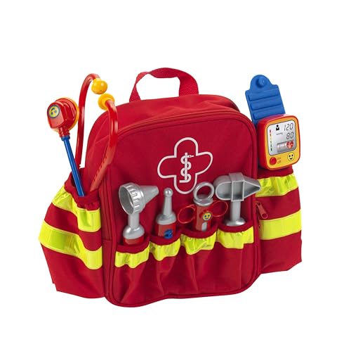 Theo Klein Rettungsrucksack | Mit Stethoskop, Spritze und vielem mehr | Elektronischer Blutdruckmesser mit Sound | Maße: 28 cm x 25 cm x 8,5 cm | Spielzeug für Kinder ab 3 Jahren von Klein