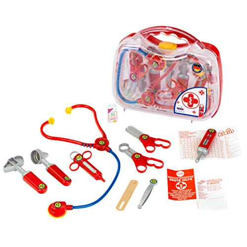 Klein Theo 4395 Arztkoffer I Transparenter und robuster Doktorkoffer mit viel Zubehör I Maße: 27 cm x 10 cm x 24 cm I Spielzeug für Kinder ab 3 Jahren von Klein