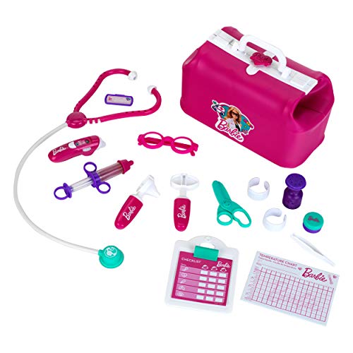 Klein Theo 4601 Barbie Arzttasche | Mit Stethoskop, Brille, Pflaster u.v.m. | Thermometer mit Licht und Sound | Maße: 27 cm x 14,5 cm x 18 cm | Spielzeug für Kinder ab 3 Jahren von Klein