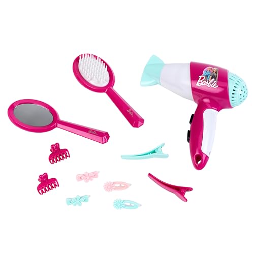 Klein Theo Barbie Frisier-Set I Zubehör und Accessoires im Barbie-Look I Inkl. Kinder-Föhn mit Kaltluftfunktion I Spielzeug für Kinder ab 3 Jahren von Klein