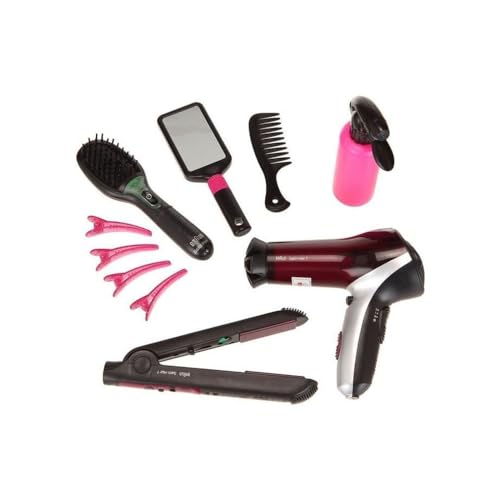 Theo Klein 5885 Klein 5873 Braun Satin Hair 7 Mega Set I Mit Haarglätter, Bürste und vielem mehr I Batteriebetriebener Fön I Verpackungsmaße: 49,5 cm x 8 cm x 26 cm I Spielzeug für Kinder ab 3 Jahren von Theo Klein