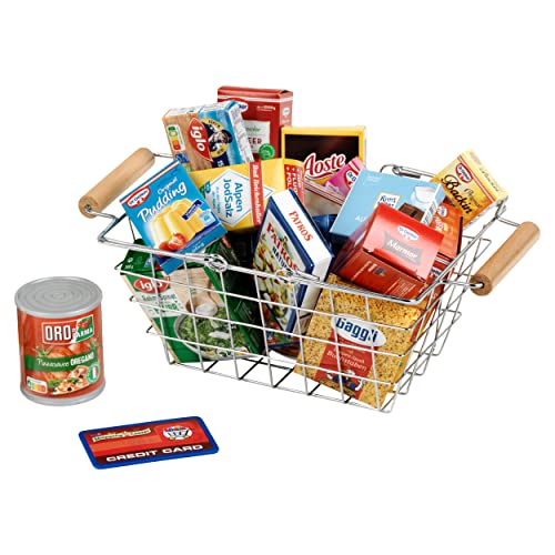 Klein Theo 7201 Metall-Einkaufskorb gefüllt mit Deutschen Produkten I Mit Schachteln und Dosen für den Kaufladen I Spielzeug für Kinder ab 3 Jahren von Klein