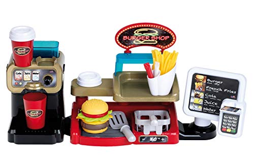 Klein Theo 7307 Theo Burger Shop I Burger mit Stecksystem I Zubehör I EC-Karte und Lesegerät mit Sound I Maße: 52 cm x 14 cm x 23 cm I Spielzeug für Kinder ab 3 Jahren von Klein