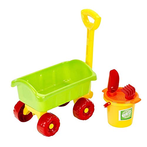 Theo Klein 7619 KLEIN goes Bio Bollerwagen mit Eimer Set | Bollerwagen aus Biokunststoff | Inkl. Eimer, Rechen, Schaufel und Sieb | Spielzeug für Kinder ab 1 Jahr, 68 x 21 x 23cm von Klein