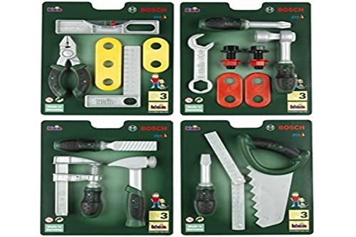 Theo Klein 8007 Bosch Werkzeug-Set, 4-fach sortiert I Je ein Set - zufällig - pro Bestellung mit hochwertigem Kinder-Werkzeug I Spielzeug für Kinder ab 3 Jahren von Klein