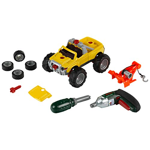 Klein Theo 8168 Bosch Truck Set, 3 in 1 I Konstruktionsset für 3 LKW-Modelle I Inkl. batteriebetriebenem Spiel-Akkuschrauber I Spielzeug für Kinder ab 3 Jahren von Klein