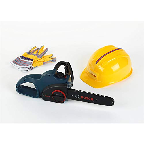Klein Theo 8253 - Bosch Kettensägeset mit Helm und Handschuhen, profiline blau, Spielzeug von Klein