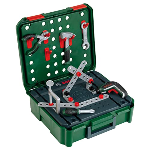 Klein Theo 8396 Bosch Werkbankkoffer + IXOLINO II I Für Konstruktionsspiele I Inkl. Werkzeug und Zubehör I Spielzeug für Kinder ab 3 Jahren von Klein
