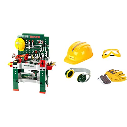 Theo Klein 8485 Bosch Werkbank Nr. 1 | 150-teilig | Inkl. Werkzeuge und Zubehör | Akkuschrauber mit Licht & Sound | Spielzeug für Kinder ab 3 Jahren & 8537 Bosch Zubehör-Set, ab 3 Jahren von Theo Klein