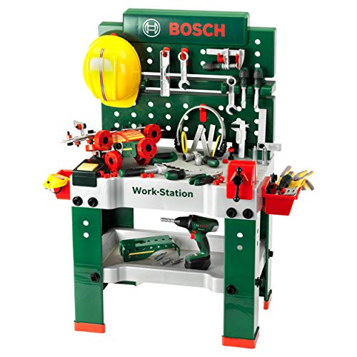 Theo Klein 8485 Bosch Werkbank Nr. 1 | 150-teilig | Inkl. Werkzeuge Und Zubehör | Akkuschrauber Mit Licht & Sound | Spielzeug Für Kinder Ab 3 Jahren, 62 X 42 X 100 von Klein