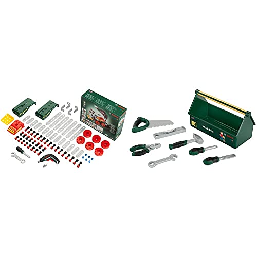 Theo Klein 8497 Multi-Tech Konstruktionsset mit Bosch Ixolino I 107 Bauteile I Batteriebetriebener Ixolino mit Licht und Sound & 8573 Bosch Werkzeug-Box I 7-teiliges Werkzeug-Set von Klein