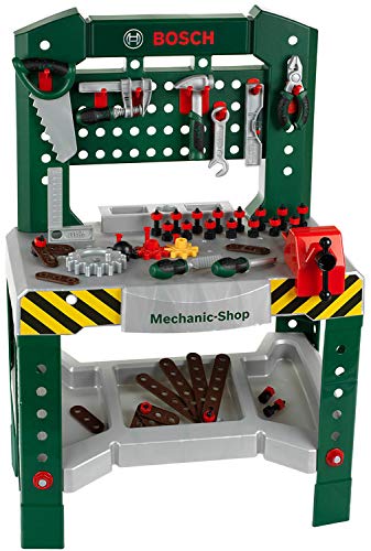 Theo Klein 8574 Bosch Werkbank 77-teilig | Inkl. Werkzeuge und Zubehör | Arbeitsplatte mit Lernfunktion | Spielzeug für Kinder ab 3 Jahren, 57 x 35 x 86cm / Box size: 59 x 85 x 14.3cm (LWH), Gemalt von Klein