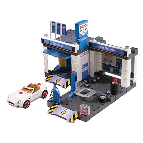 Klein Theo Bosch Car Service Station | Mit Waschanlage und höhenverstellbarer Hebebühne | Inklusive demontierbarem Auto | Maße: 41 cm 39 cm 29 cm | Spielzeug für Kinder ab 3 Jahren von Klein