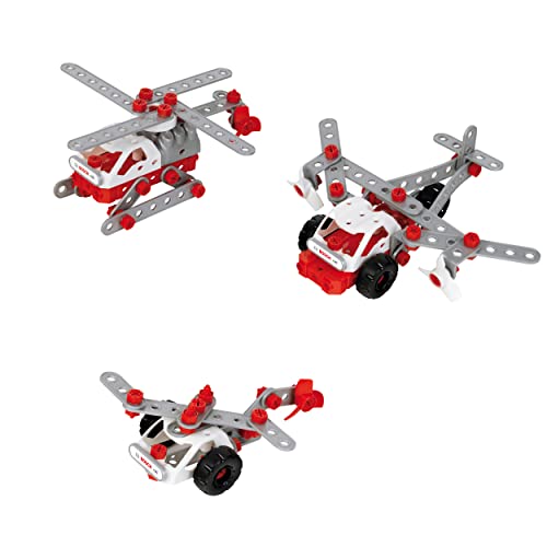 Klein Theo 8791 Bosch 3 in 1 Konstruktions-Set Helicopter Team I Zum BAU verschiedener Luftfahrzeuge I Inklusive Baupläne für 3 Modelle I Spielzeug für Kinder ab 3 Jahren von Klein