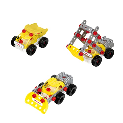 Klein Theo 8792 Bosch 3 in 1 Konstruktions-Set Constructor Team I Zum BAU verschiedener Baustellen-Fahrzeuge I Inklusive Baupläne für 3 Modelle I Spielzeug für Kinder ab 3 Jahren von Klein