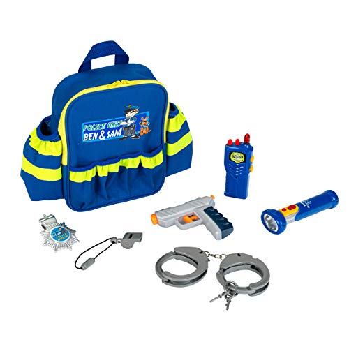 Klein Theo Polizei-Rucksack mit Zubehör | Mit batteriebetriebener Taschenlampe, Handschellen und vielem mehr | Maße: 28 cm x 25 cm x 8,5 cm | Spielzeug für Kinder ab 3 Jahren von Klein